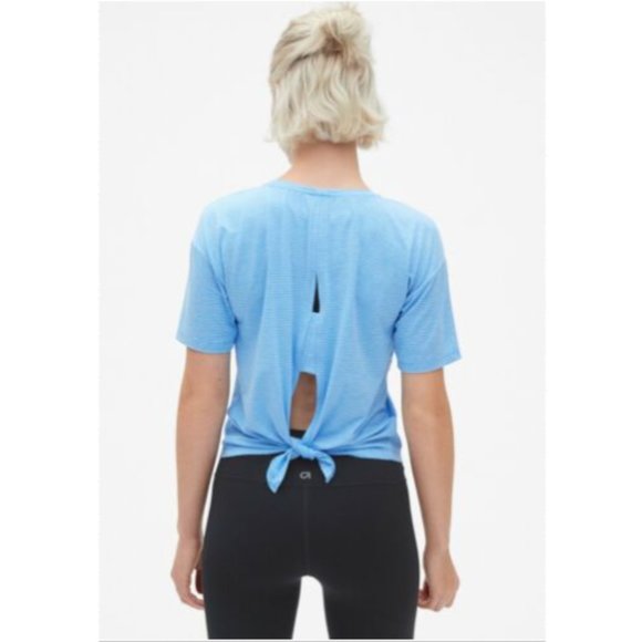 GAP Tops - GapFit Breathe Stripe Open-Back Barclay Blue Summer T-Shirt Size M